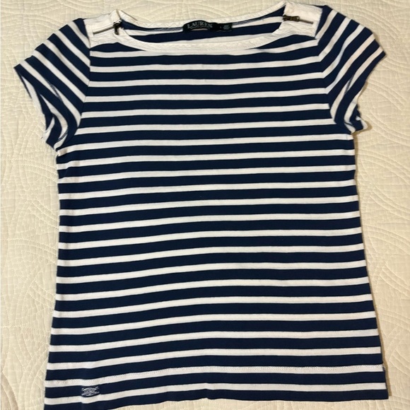Vintage Ralph Lauren Navy and White Striped Top Large - Picture 5 of 7